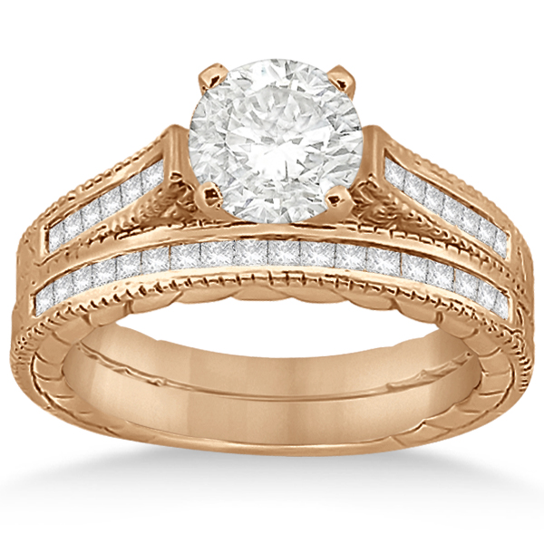 Princess Cut Channel Diamond Bridal Set in 18k Rose Gold (0.38ct)
