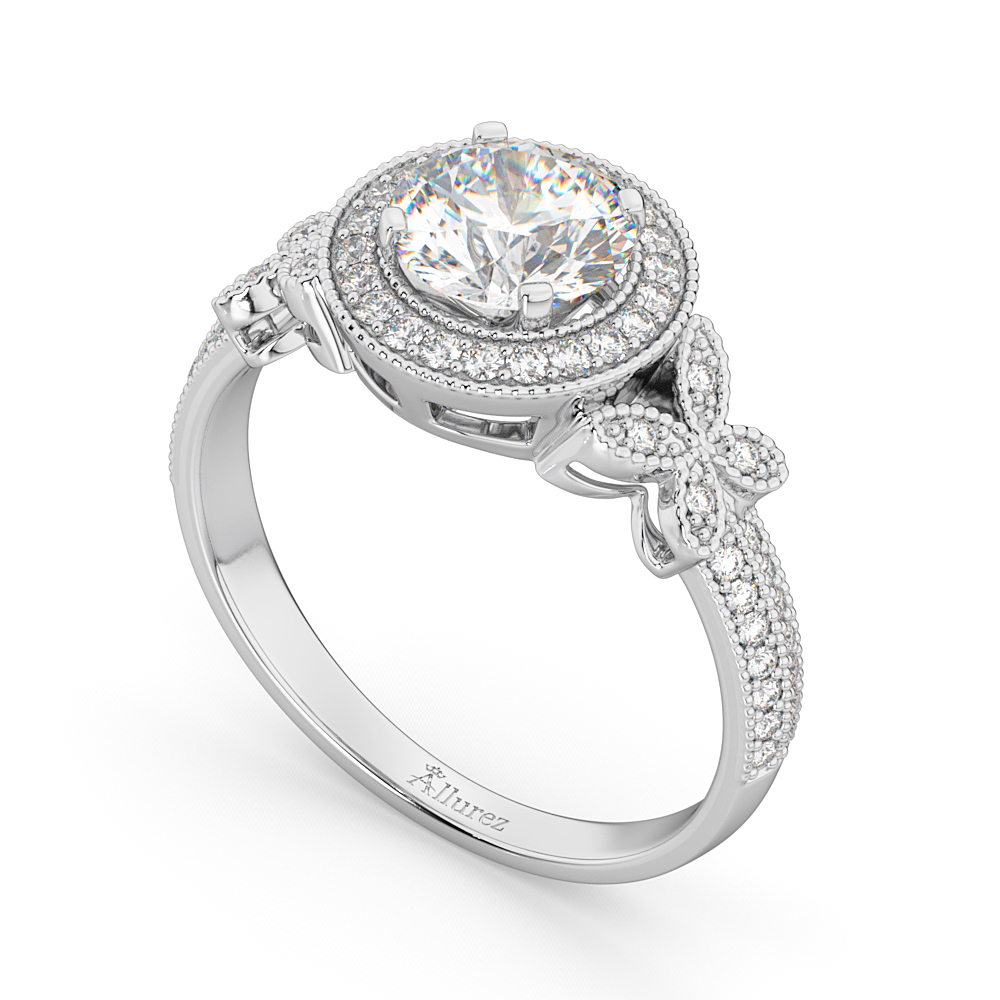 Halo Diamond Butterfly Engagement Ring 14k White Gold (0.33ct)