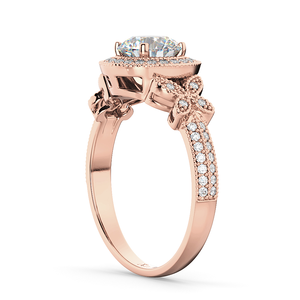 Halo Diamond Butterfly Engagement Ring 18k Rose Gold (0.33ct)