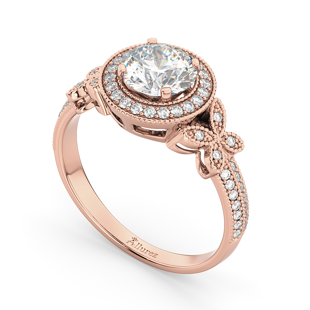 Halo Diamond Butterfly Engagement Ring 18k Rose Gold (0.33ct)