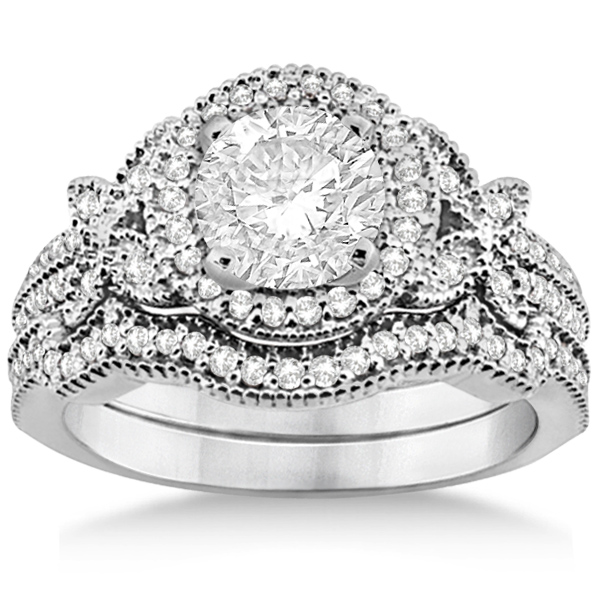 Butterfly Diamond Engagement Ring & Wedding Band Platinum (0.58ct)