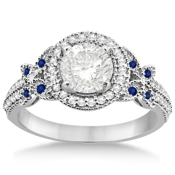 Diamond & Sapphire Butterfly Engagement Ring Platinum (0.35ct)