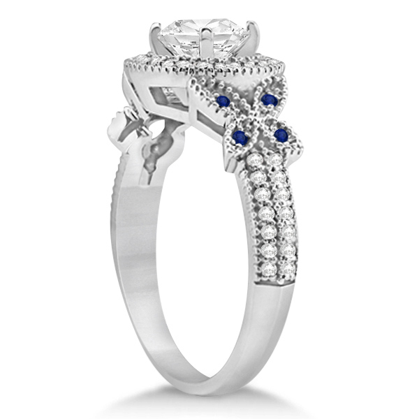 Diamond & Sapphire Butterfly Engagement Ring Platinum (0.35ct)