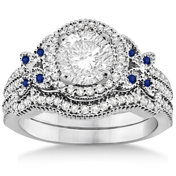 Butterfly Diamond & Sapphire Engagement Set Palladium (0.50ct)