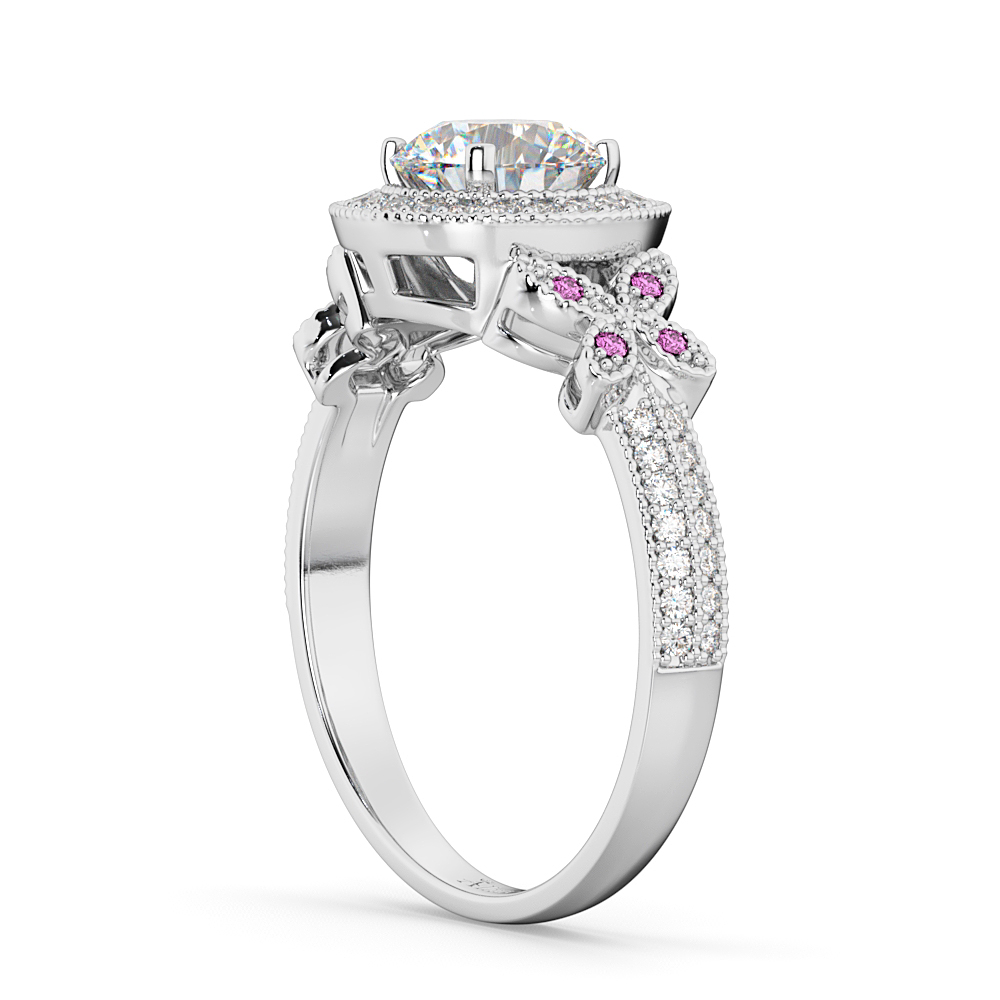 Diamond & Pink Sapphire Butterfly Engagement Ring 18k White Gold (0.35ct)