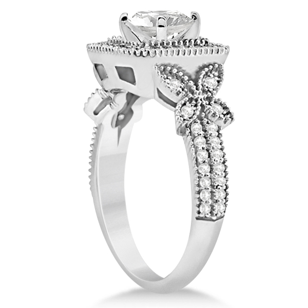 Butterfly Square Halo Diamond Engagement Ring 14k White Gold (0.34ct)