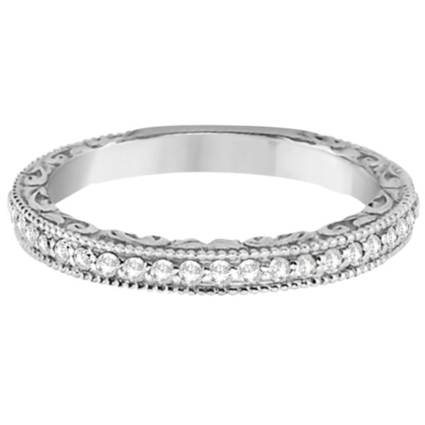 Milgrain & Filigree Diamond Wedding Band 14kt White Gold (0.20ct.)