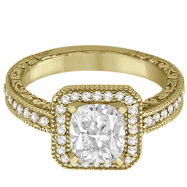 Milgrain Halo Princess Diamond Engagement Ring 18k Yellow Gold (1.00ct)