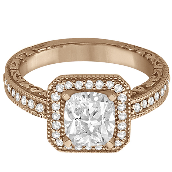 Milgrain Square Halo Princess Cut Bridal Set 14k Rose Gold (1.20ct)