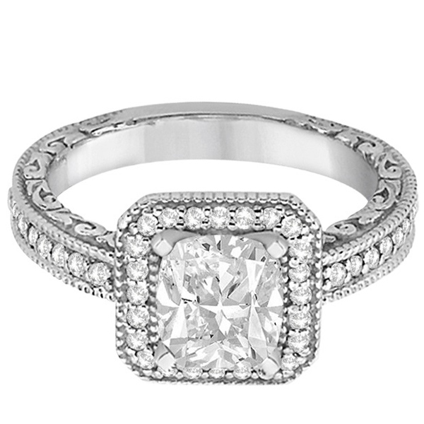 Milgrain Square Halo Princess Cut Bridal Set in Palladium (1.20ct)