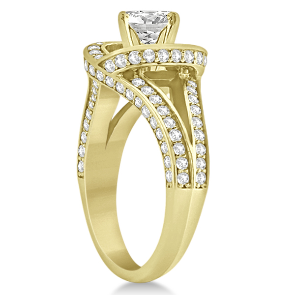 Split Shank Diamond Halo Engagement Ring in 18k Yellow Gold (1.20ct)