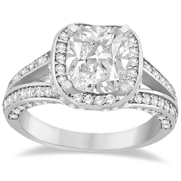 Split Shank Diamond Halo Engagement Ring in Platinum (1.20ct)