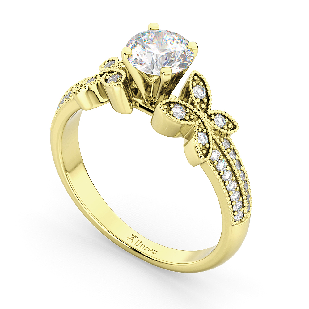 Butterfly Milgrain Diamond Engagement Ring 18k Yellow Gold (0.25ct)