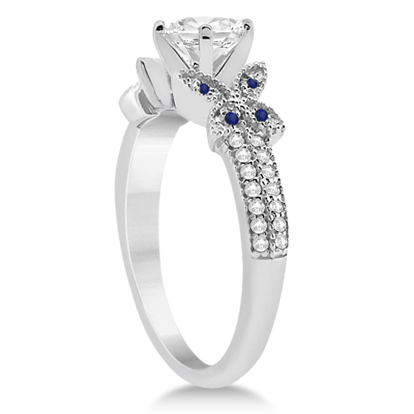 Diamond & Blue Sapphire Butterfly Engagement Ring Setting ...