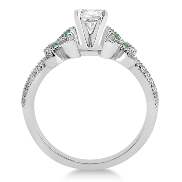 Diamond & Green Emerald Butterfly Engagement Ring 14K White Gold U4721
