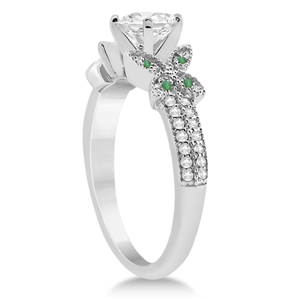 Diamond & Green Emerald Butterfly Engagement Ring Setting Platinum