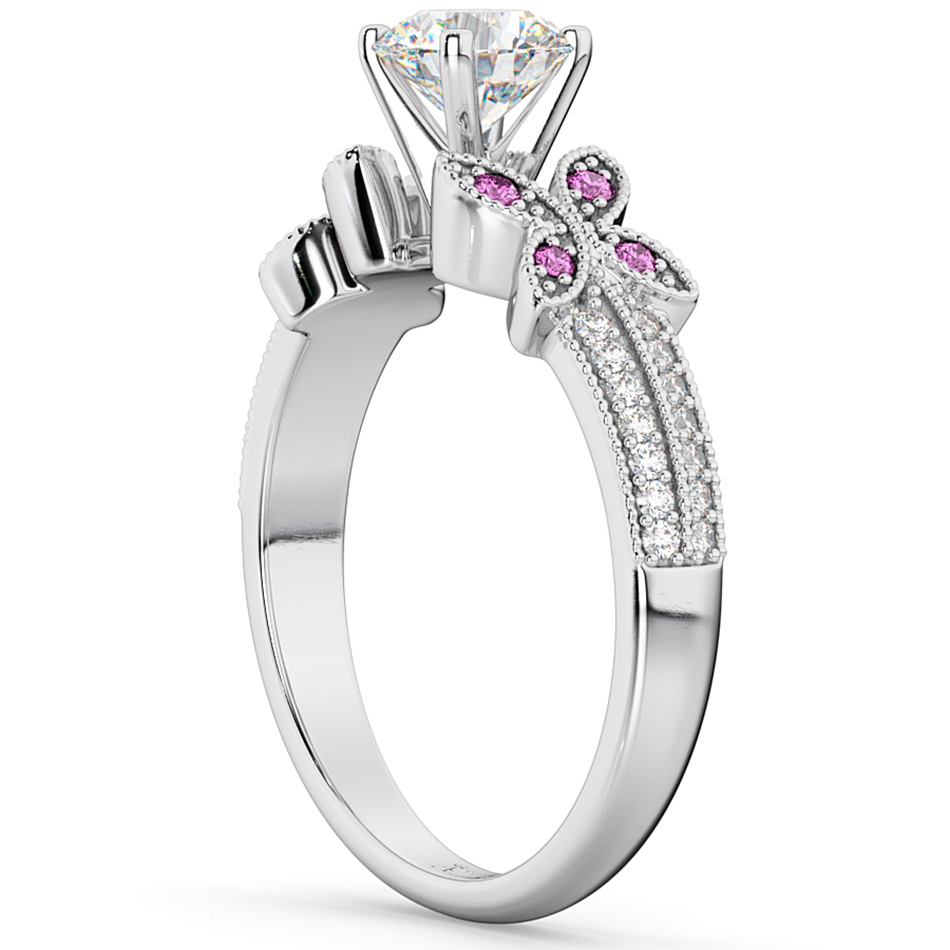 Diamond & Pink Sapphire Butterfly Engagement Ring 14K ...