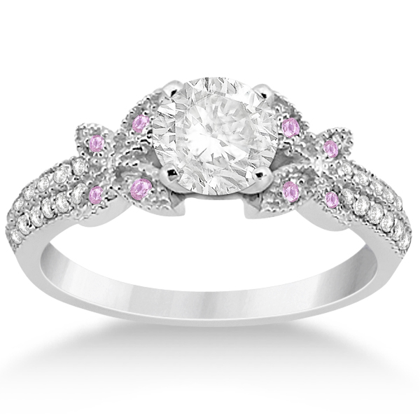 Diamond & Pink Sapphire Butterfly Engagement Ring Setting Palladium