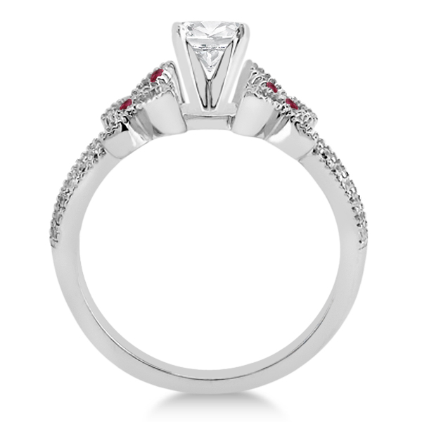 Diamond & Ruby Butterfly Engagement Ring Setting 14K White Gold