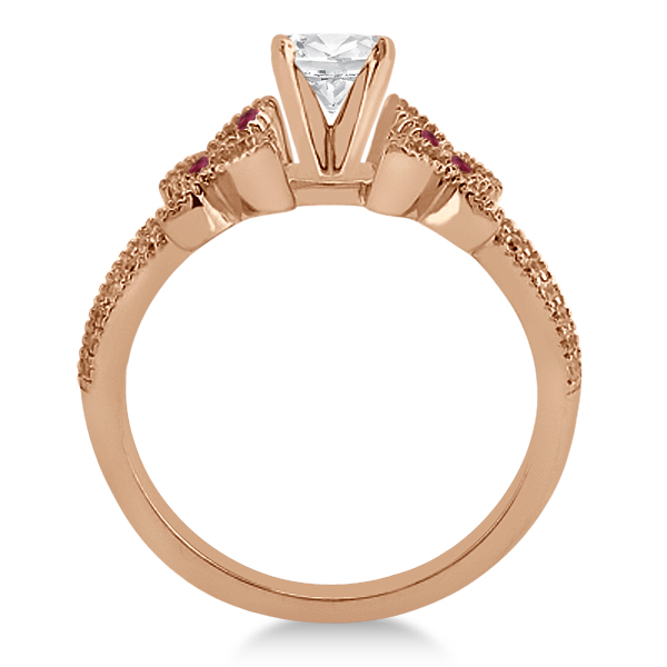 Diamond & Ruby Butterfly Engagement Ring Setting 18K Rose Gold