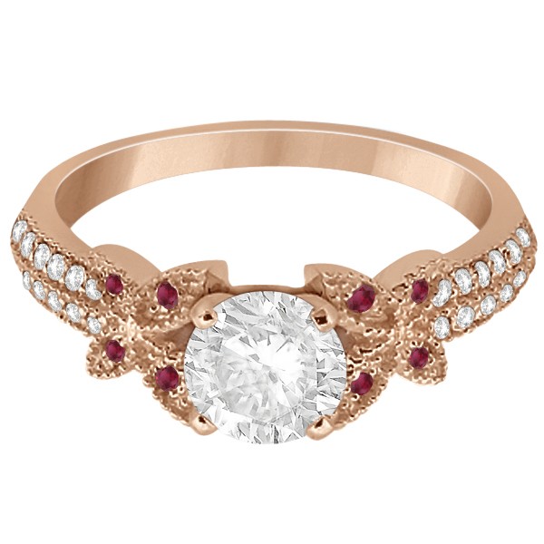 Diamond & Ruby Butterfly Engagement Ring Setting 18K Rose Gold