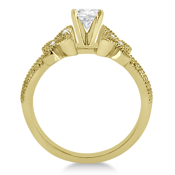 Butterfly Milgrain Diamond Ring & Wedding Band 14K Yellow Gold (0.40ct)