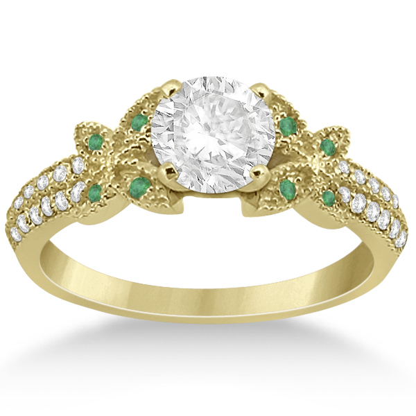 Butterfly Diamond & Emerald Bridal Set 14K Yellow Gold (0.39ct)