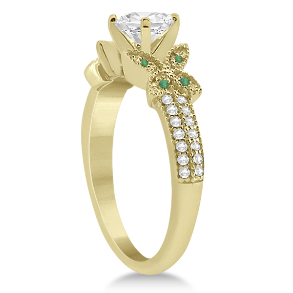 Butterfly Diamond & Emerald Bridal Set 14K Yellow Gold (0.39ct)
