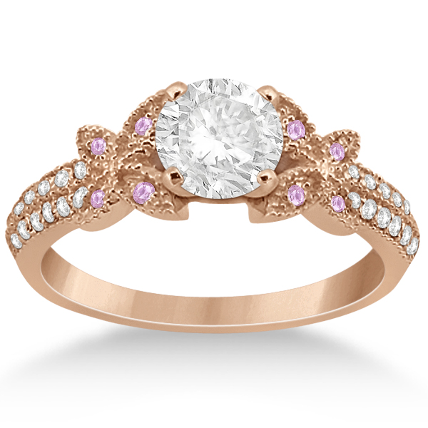 Butterfly Diamond & Pink Sapphire Bridal Set 18k Rose Gold (0.39ct)