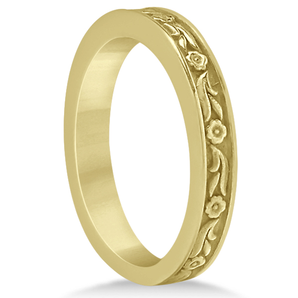 Hand-Carved Eternity Flower Design Wedding Band in 18k Yellow Gold