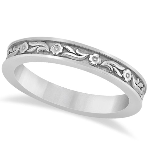Hand-Carved Eternity Flower Design Wedding Band in Palladium