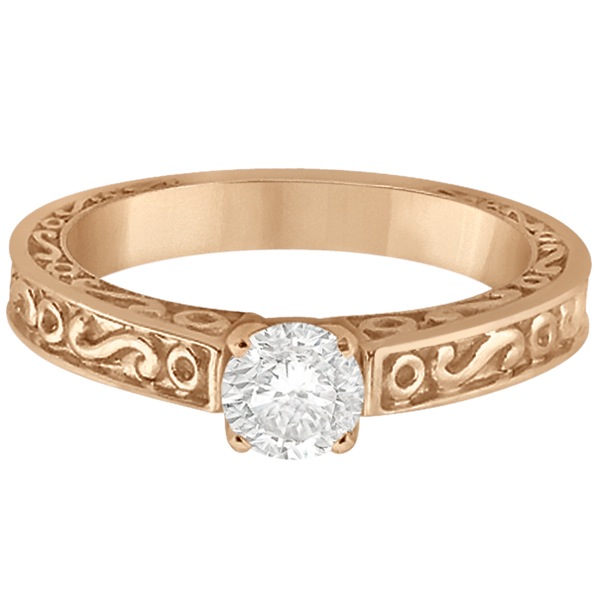 HandCarved Infinity Design Solitaire Engagement Ring 18k Rose Gold U4518