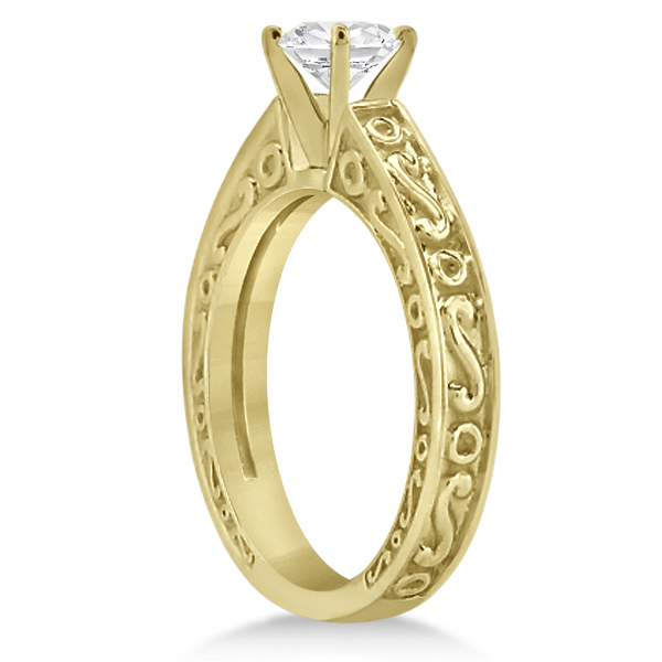 HandCarved Infinity Design Solitaire Engagement Ring 18k Yellow Gold U4517