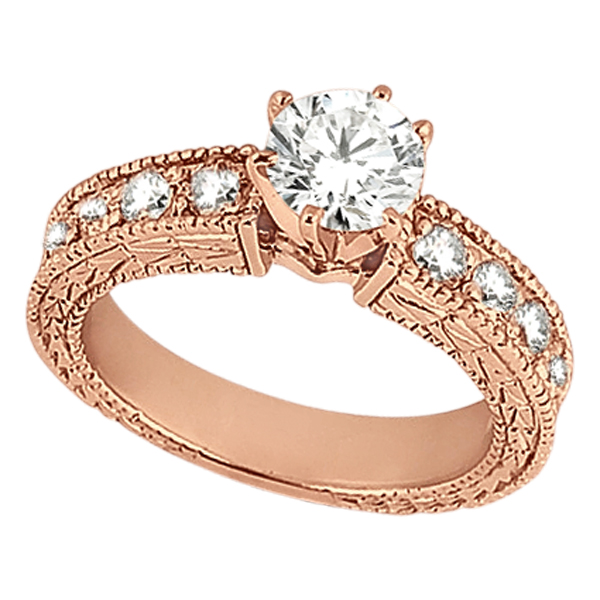 0.70ct Antique Style Diamond Engagement Ring Setting 18k Rose Gold