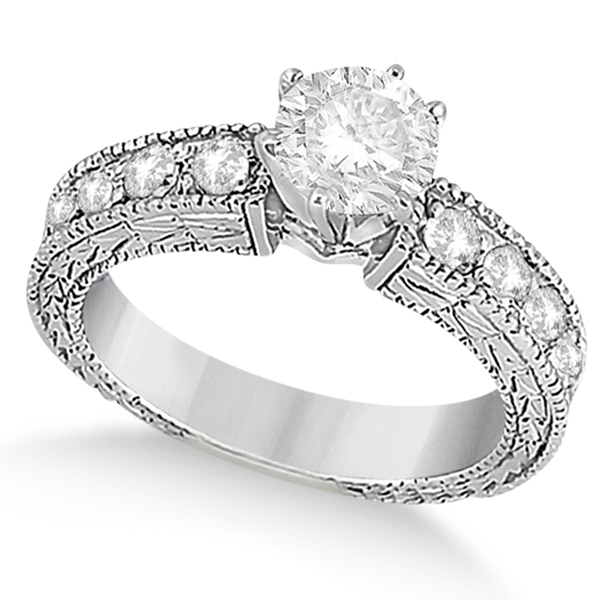 Antique Round Diamond Engagement Bridal Set 18k White Gold (2.41ct)