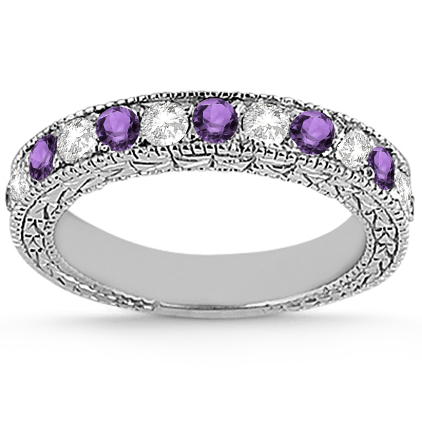 Antique Diamond & Amethyst Bridal Set 14k White Gold (1.80ct)