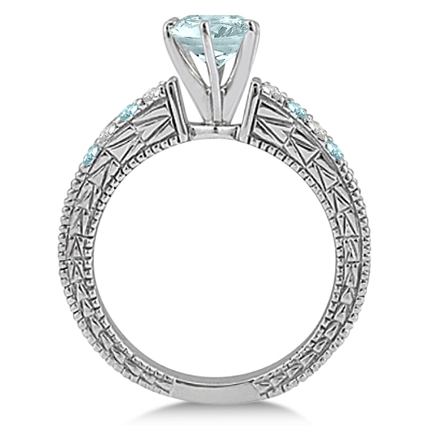 Diamond & Aquamarine Vintage Engagement Ring in 18k White Gold (1.75ct)