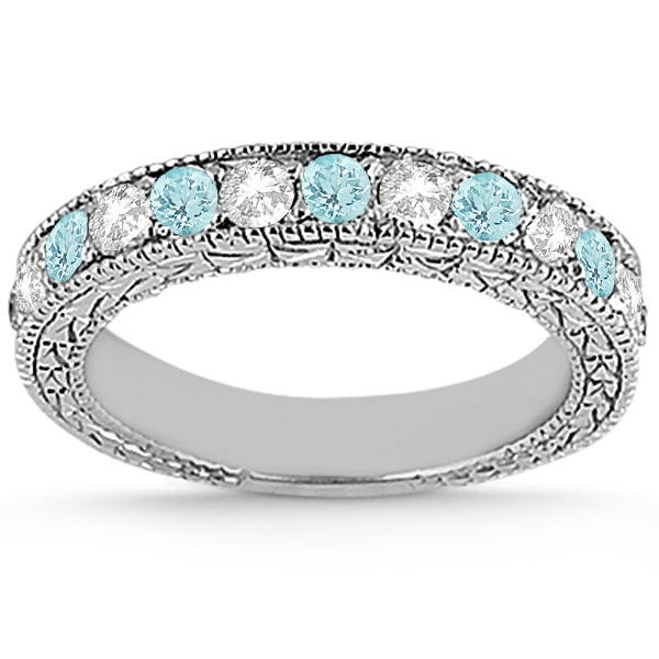 Antique Diamond & Aquamarine Bridal Set 14k White Gold (1.80ct)