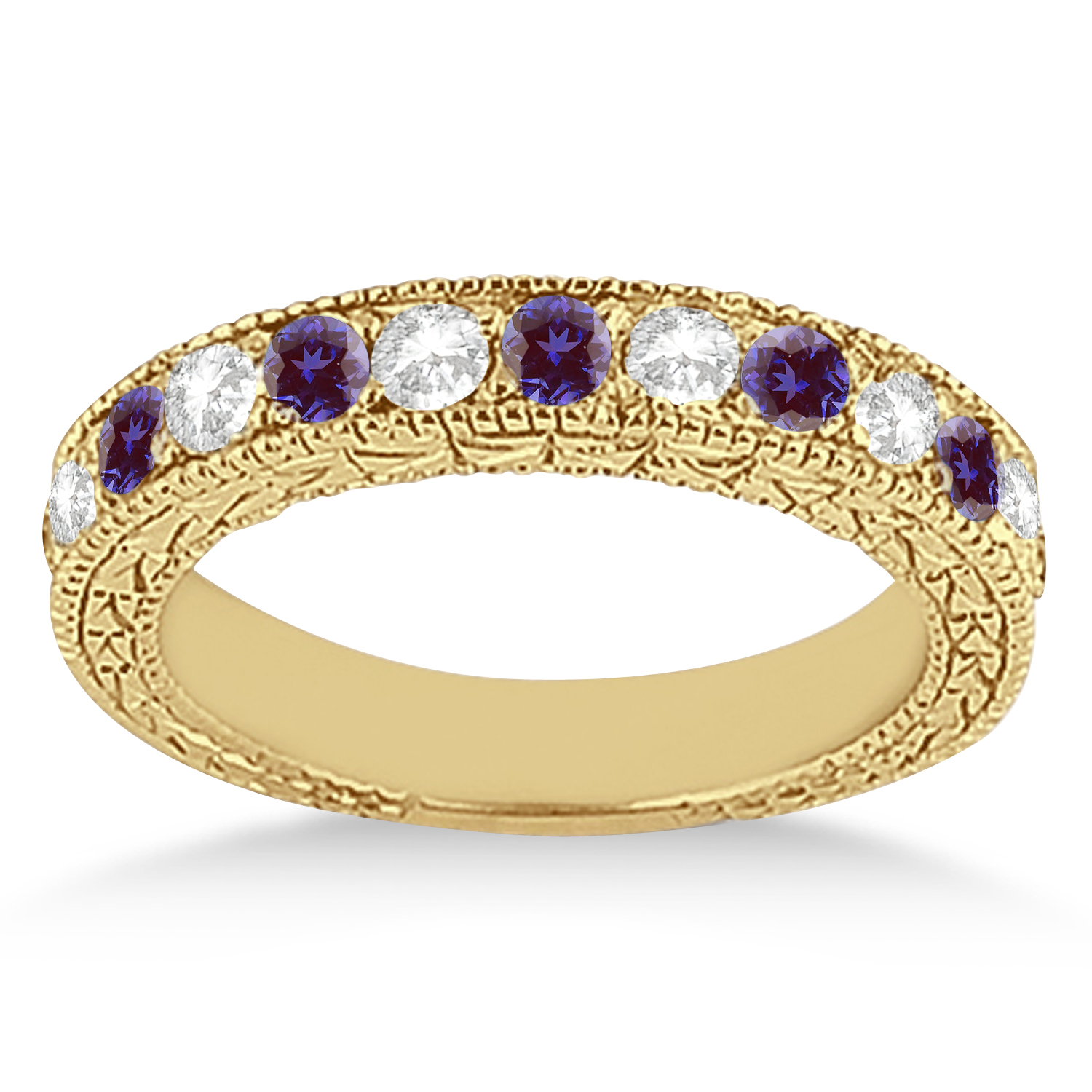 Antique Diamond & Lab Alexandrite Bridal Set 18k Yellow Gold (1.80ct)