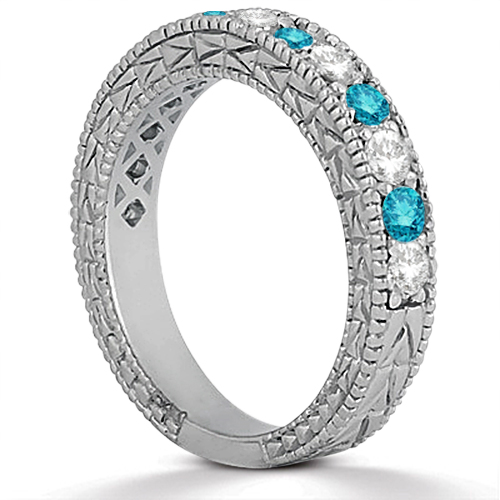 White & Blue Diamond Engagement Ring & Band 14K White Gold (1.61ct)