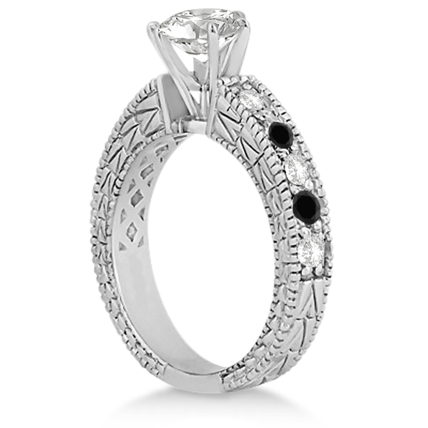 Antique White & Black Diamond Bridal Set 14k White Gold (1.80ct)
