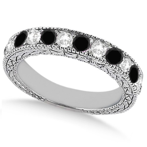 Antique White & Black Diamond Bridal Set 14k White Gold (1.80ct)