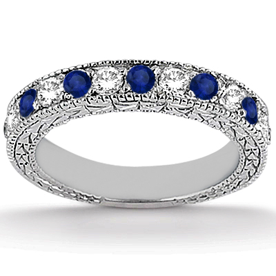Diamond & Blue Sapphire Vintage Bridal Set 14k White Gold (2.50ct)