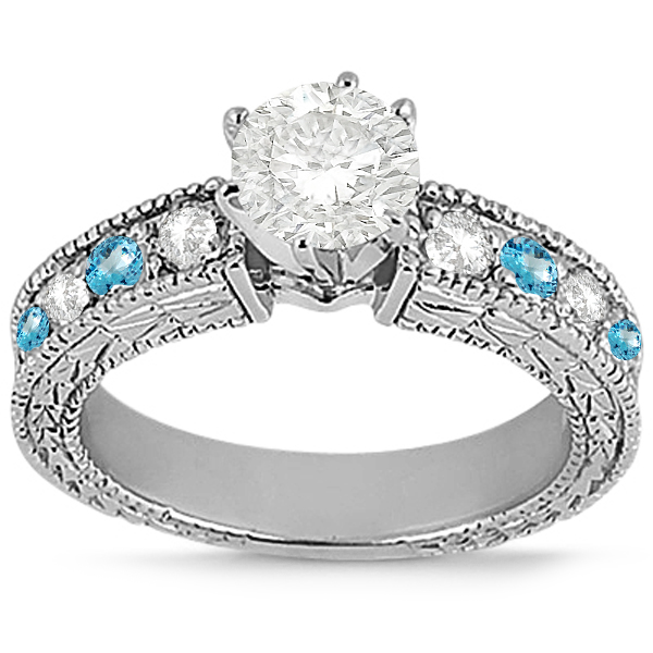 Antique Diamond & Blue Topaz Bridal Set Platinum (1.80ct)