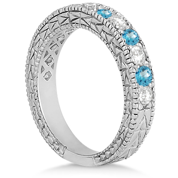 Antique Diamond & Blue Topaz Bridal Set Platinum (1.80ct)