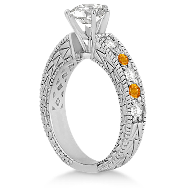 Antique Diamond & Citrine Bridal Set 14k White Gold (1.80ct)