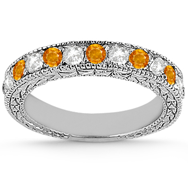 Antique Diamond & Citrine Bridal Set 14k White Gold (1.80ct)