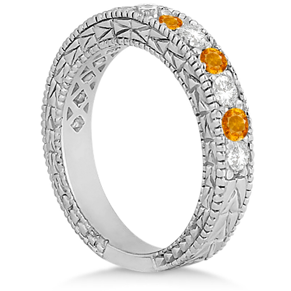Antique Diamond & Citrine Bridal Set 14k White Gold (1.80ct)