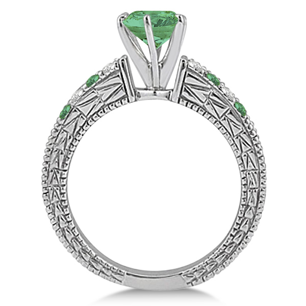 Diamond & Emerald Vintage Wedding Bridal Set in 14k White Gold (2.80ct)
