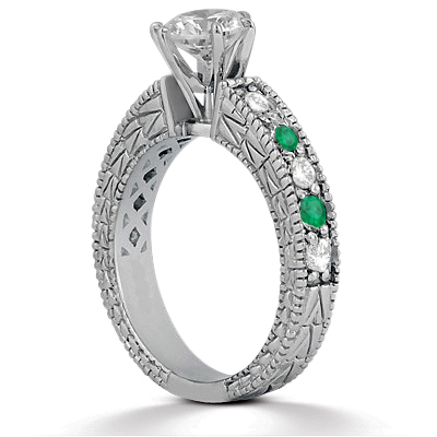 Antique Diamond & Emerald Bridal Set 18k White Gold (1.75ct)